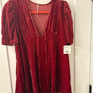 NWT Free People Rich Red Velvet Blouse